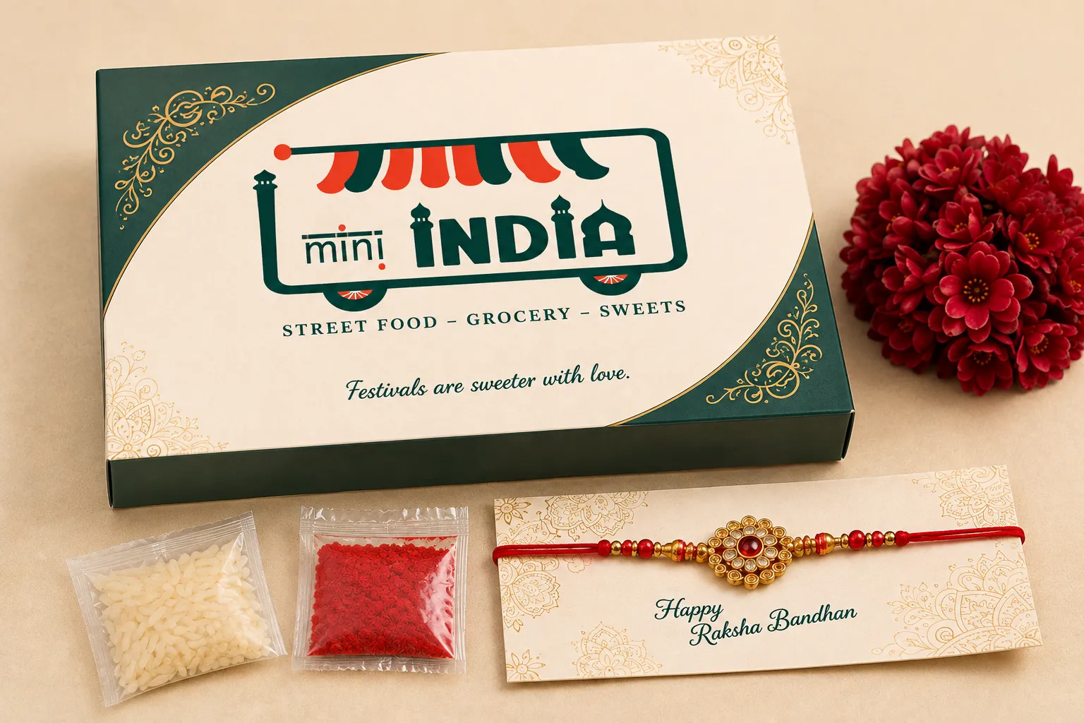 Mix mithai 1kg + rakhi + aksha