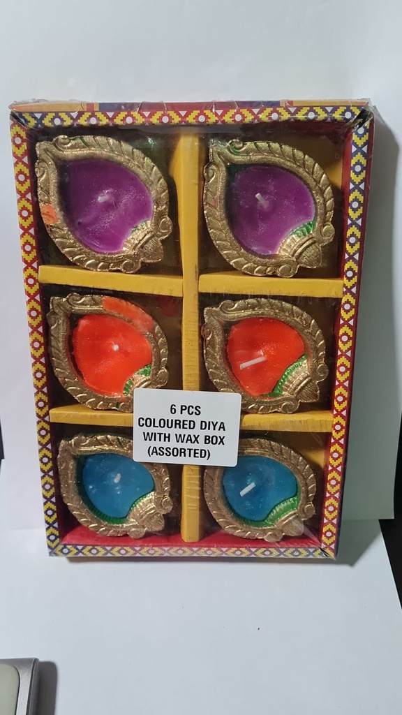 Colored Diya with Wax (Set of 6)